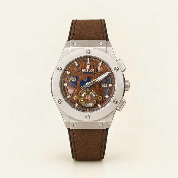 HB Classic Fusion Skeleton Watch – Brown Leather Strap