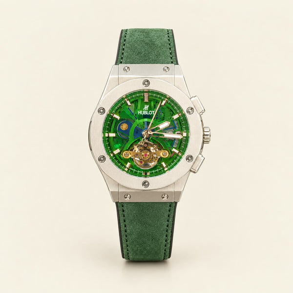 HB Classic Fusion Skeleton Watch – Green Leather Strap