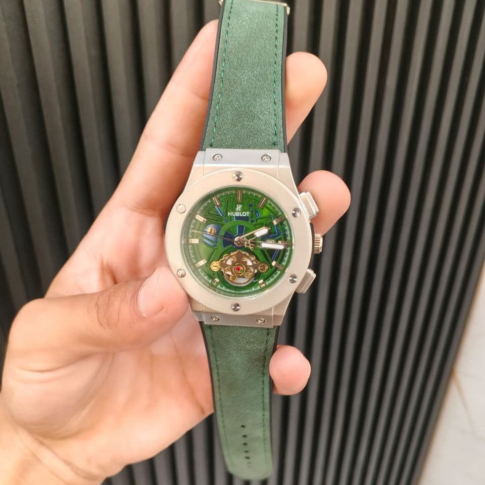 Hublot Classic Fusion Skeleton Watch – Green Leather Strap