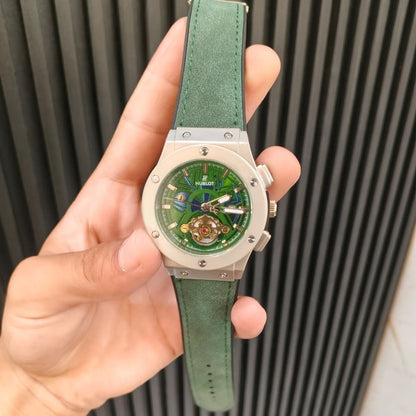 Hublot Classic Fusion Skeleton Watch – Green Leather Strap