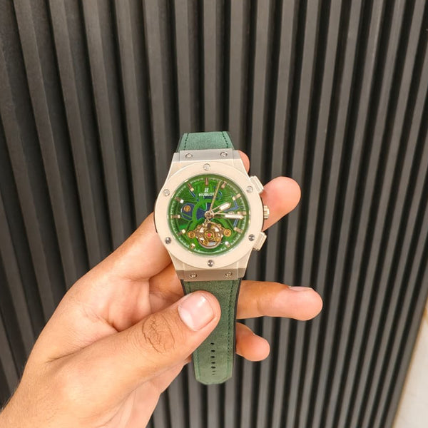 Hublot Classic Fusion Skeleton Watch – Green Leather Strap