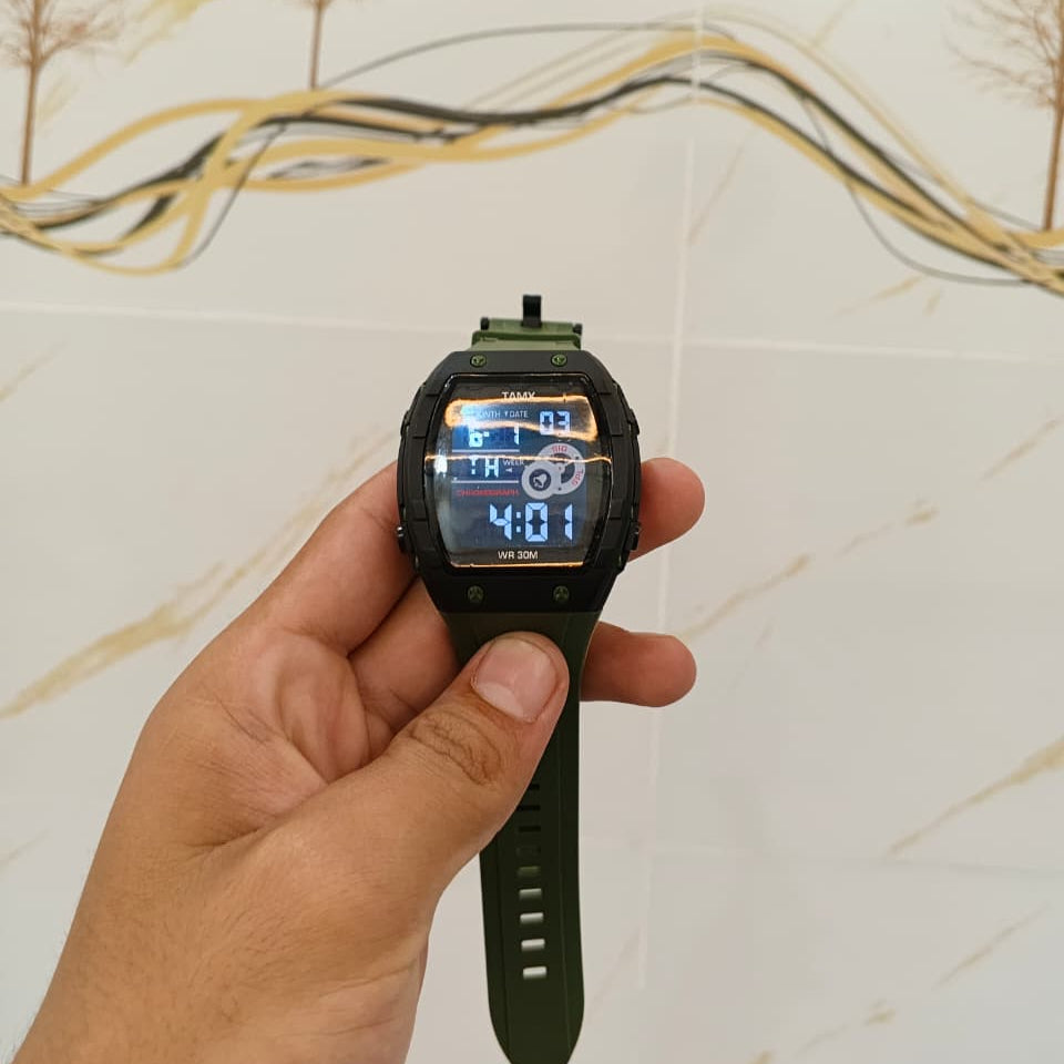 TAMX A1 Military Tactical Digital Sports Watch – Army Green Silicone Strap