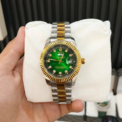 RLX Day-Date Two-Tone Stainless Steel Watch – Emerald Green Dial