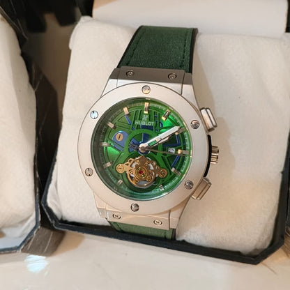 Hublot Classic Fusion Skeleton Watch – Green Leather Strap