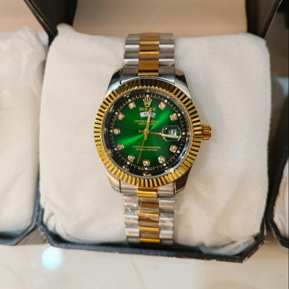 RLX Day-Date Two-Tone Stainless Steel Watch – Emerald Green Dial