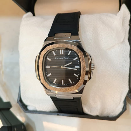 Universe Point Ultra-Slim Luxury Sports Watch – Black Silicone Strap with Butterfly Clasp