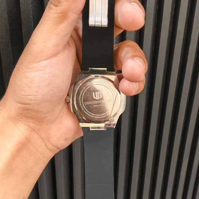 Universe Point Ultra-Slim Luxury Sports Watch – Black Silicone Strap with Butterfly Clasp