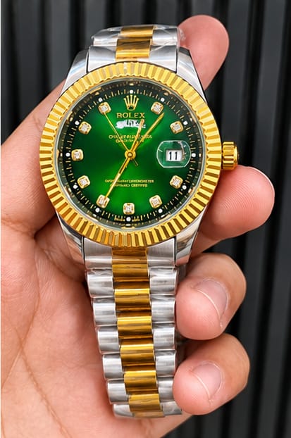 RLX Day-Date Two-Tone Stainless Steel Watch – Emerald Green Dial