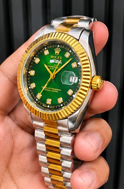 RLX Day-Date Two-Tone Stainless Steel Watch – Emerald Green Dial