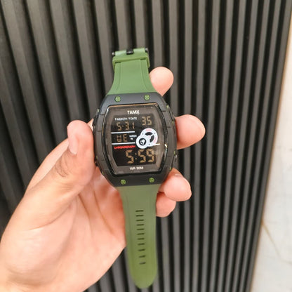 TAMX A1 Military Tactical Digital Sports Watch – Army Green Silicone Strap