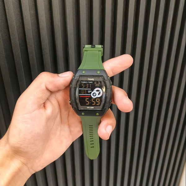 TAMX A1 Military Tactical Digital Sports Watch – Army Green Silicone Strap