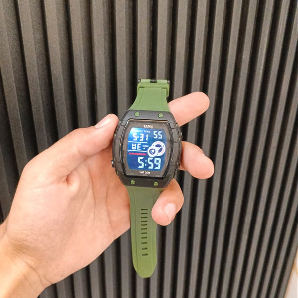 TAMX A1 Military Tactical Digital Sports Watch – Army Green Silicone Strap