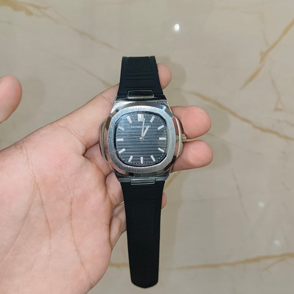 Universe Point Ultra-Slim Luxury Sports Watch – Black Silicone Strap with Butterfly Clasp