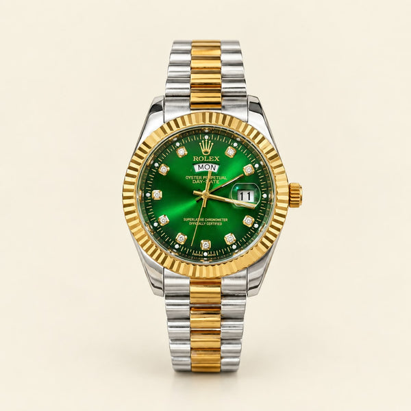 RLX Day-Date Two-Tone Stainless Steel Watch – Emerald Green Dial