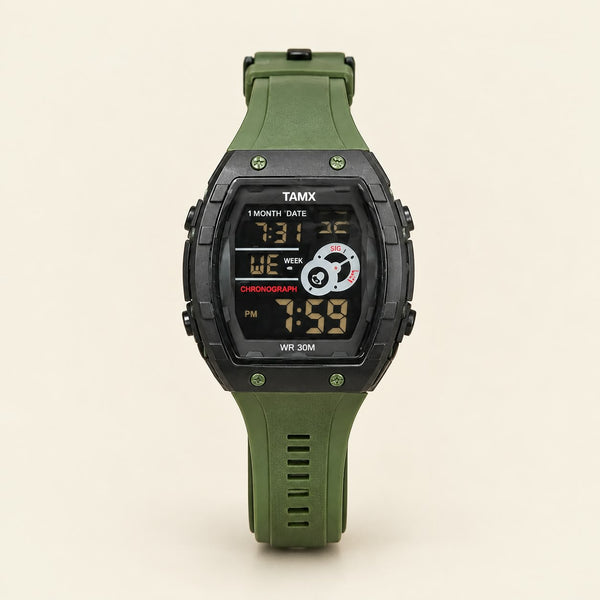 TAMX A1 Military Tactical Digital Sports Watch – Army Green Silicone Strap